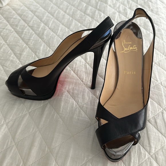 Christian Louboutin Black Leather Very Croise Slingback Platform Sandals - Picture 2 of 9